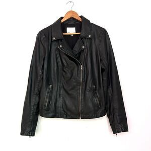 Caslon Black 100% Leather Moto Jacket Women’s L Asymmetrical Zip Biker